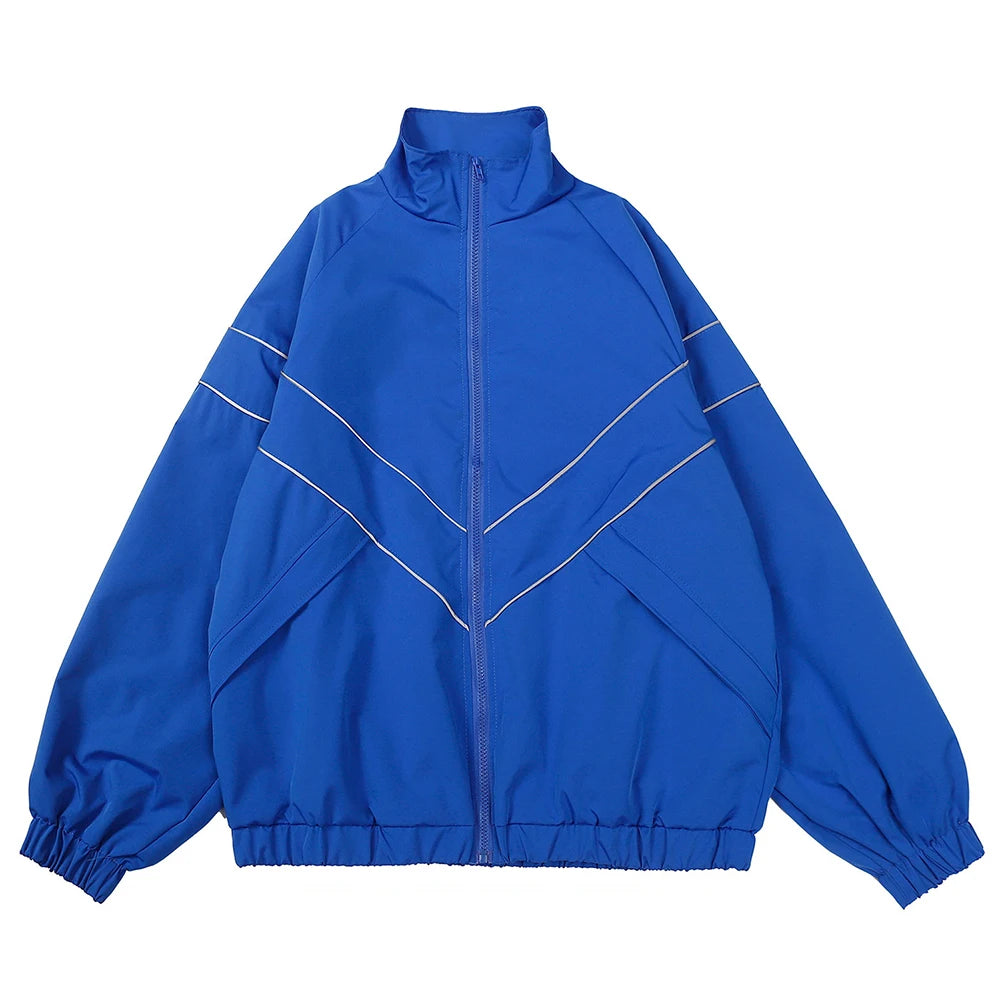 Men High Street Patchwork Color Black Windbreaker Jackets