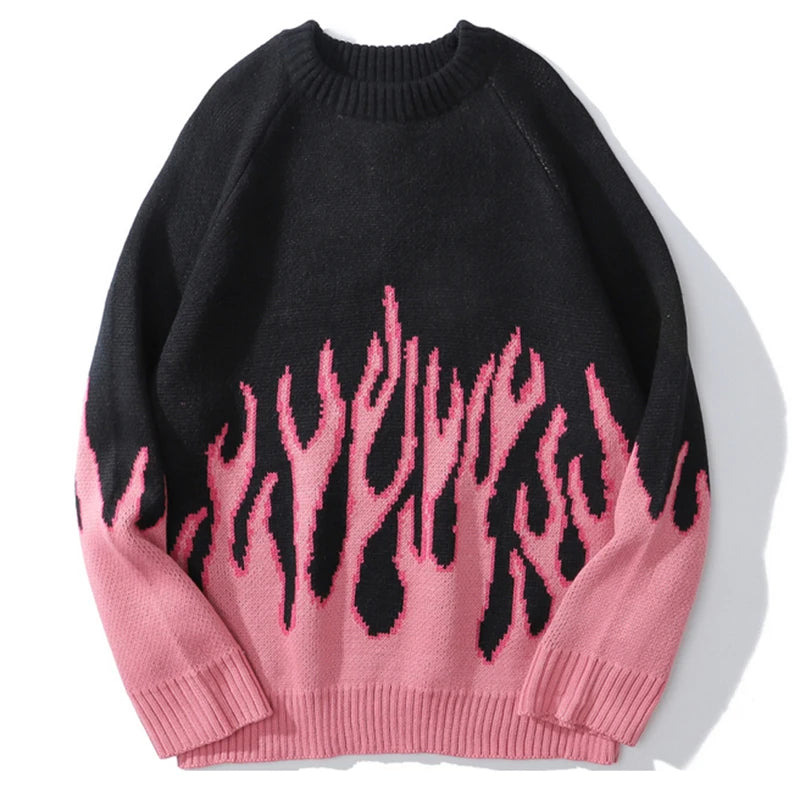 Gradual Flame Sweater Men Pullovers Vintage Knitwear