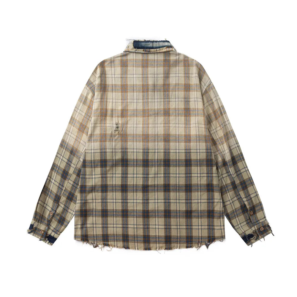 Hip Hop Men Shirts Plaid Tie-Dye Design