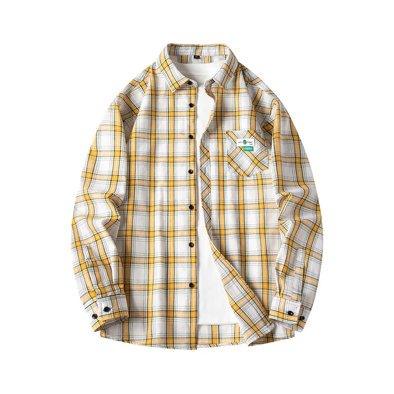 Men's Plaid Flannel Loose Street Long Sleeve Casual Shirt