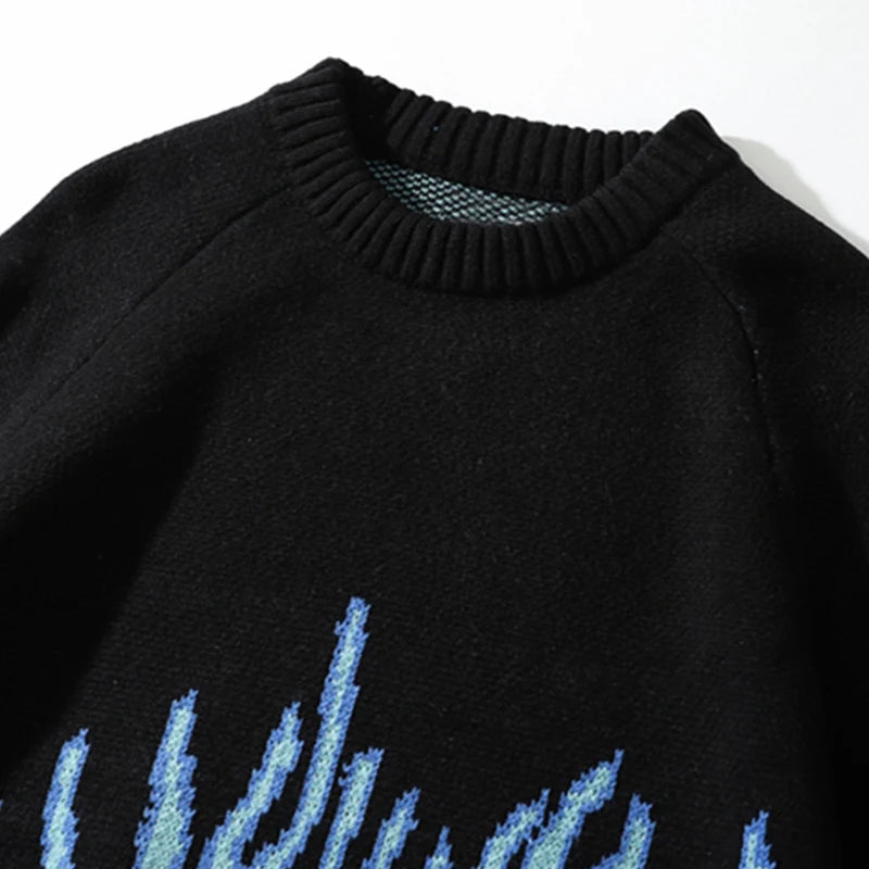 Gradual Flame Sweater Men Pullovers Vintage Knitwear