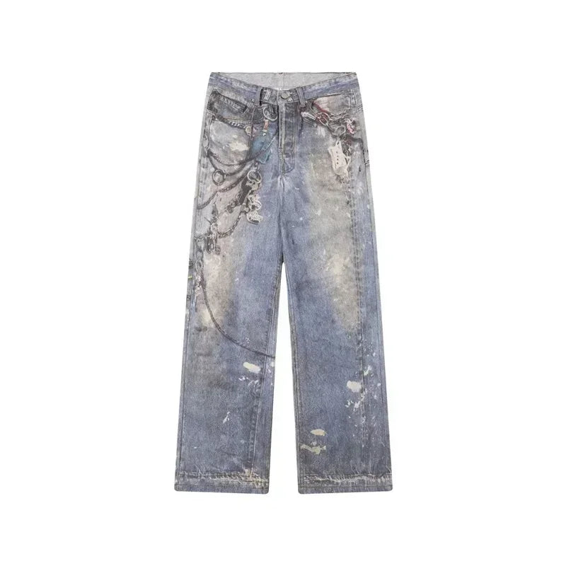 Men's 3D Chain Printed Baggy Jeans
