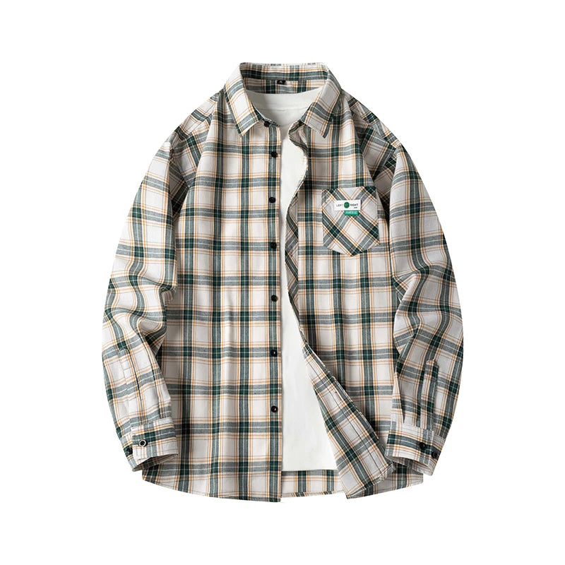 Men's Plaid Flannel Loose Street Long Sleeve Casual Shirt