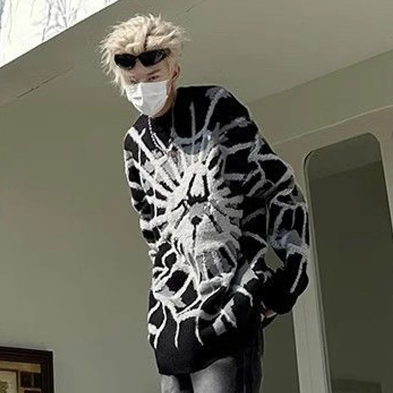 Spider Sweater Knit Men's Jumpers Vintage Oversize Knitted Sweater