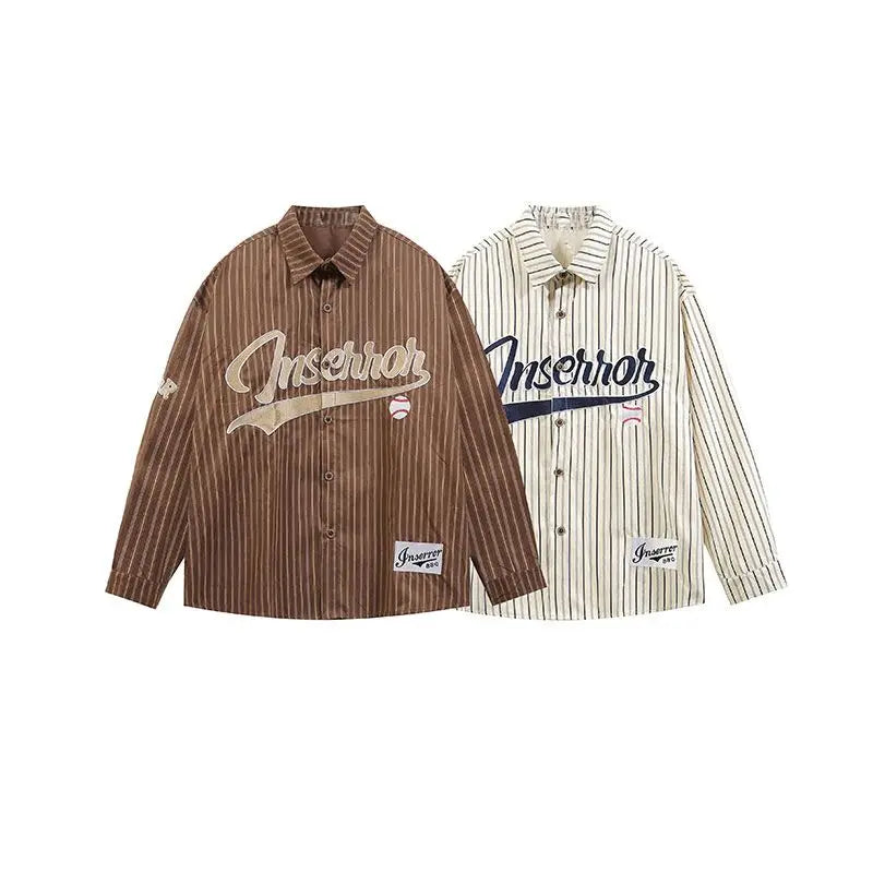 Striped Fabric Embroidered Long Sleeved Shirt