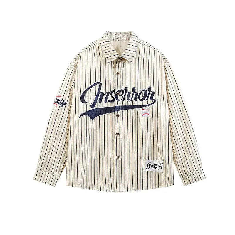 Striped Fabric Embroidered Long Sleeved Shirt