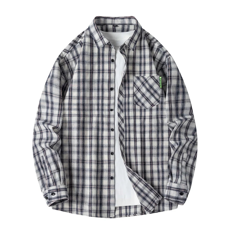 Men's Plaid Flannel Loose Street Long Sleeve Casual Shirt