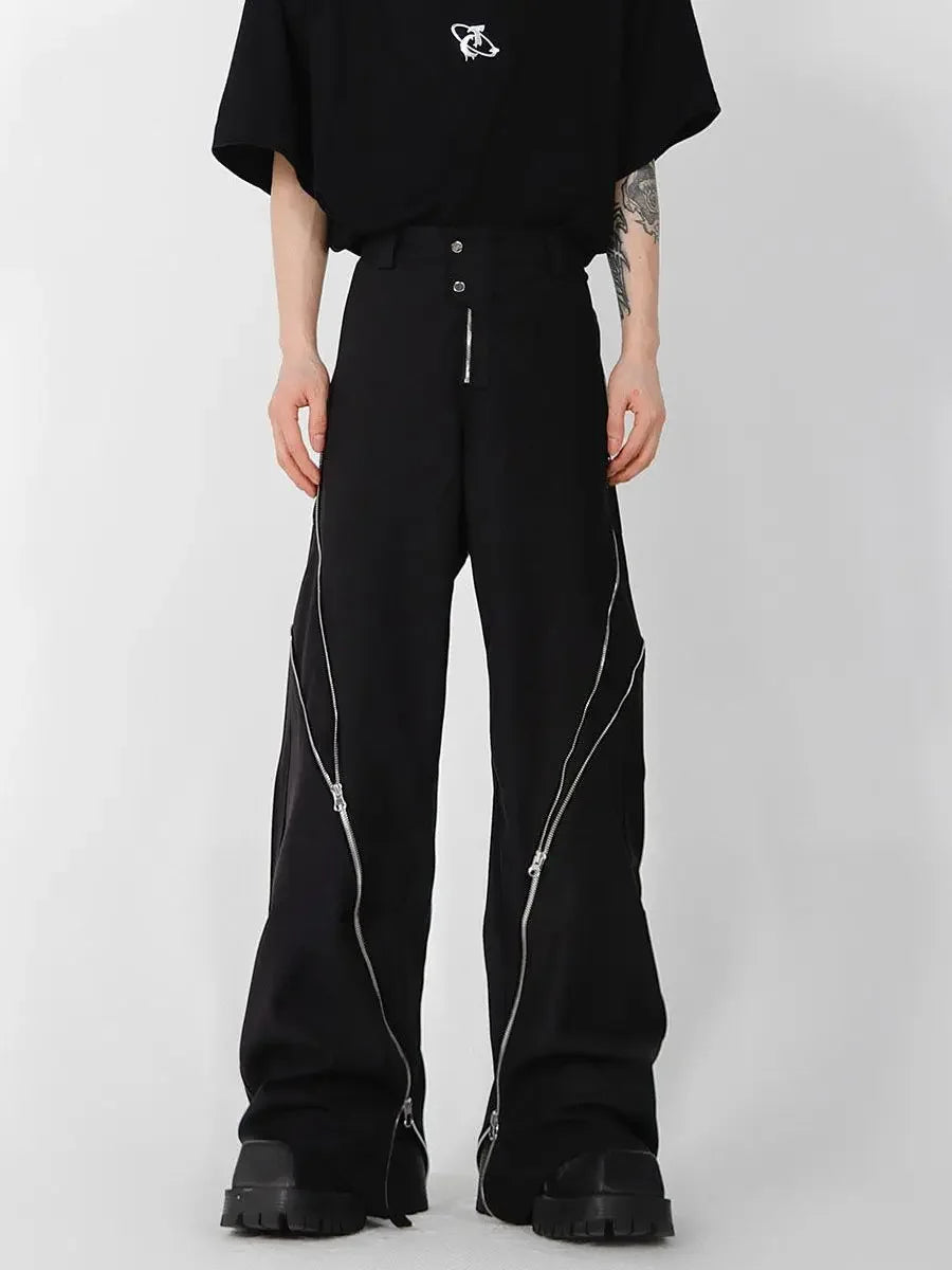 Black Zipper Flared Pants
