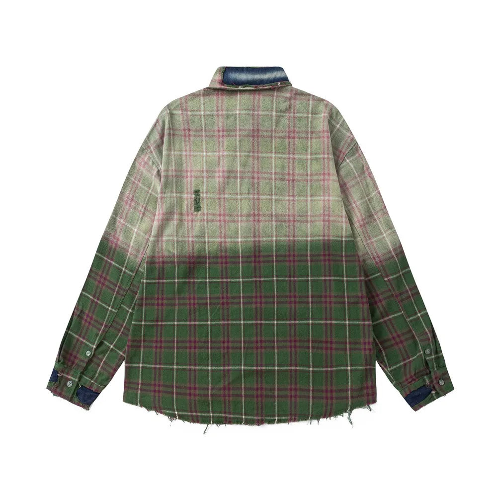 Hip Hop Men Shirts Plaid Tie-Dye Design