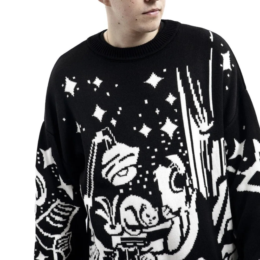 Men Women Harajuku Anime Girl Graffiti Vintage Knitted Sweater