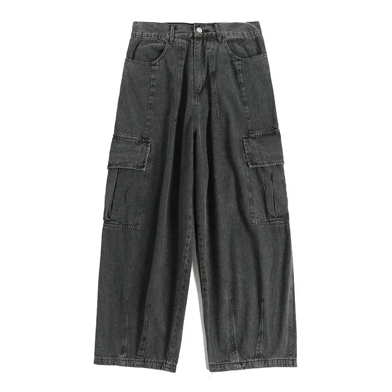 Men's Oversize Cargo Korean Black Wide Pants