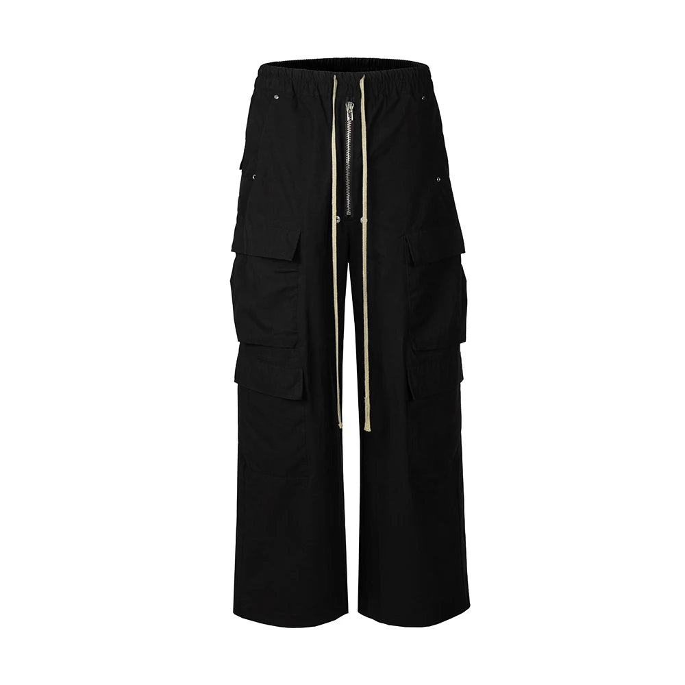 Ro Style Wide Leg Drawstring Black Cargo Pants