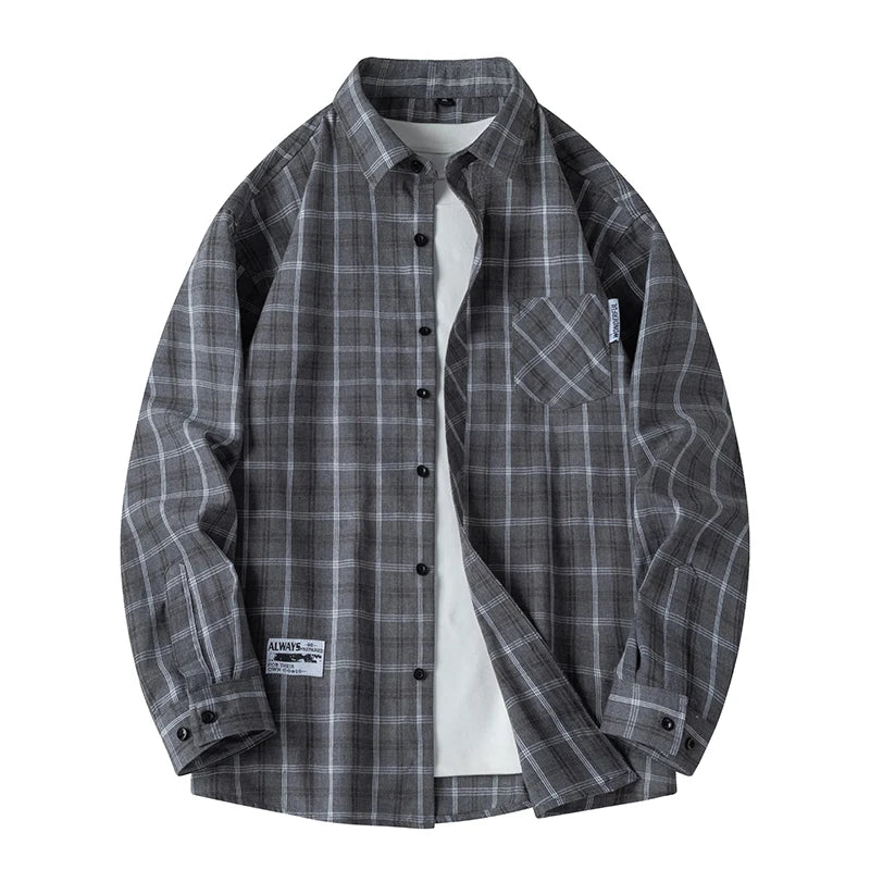 Men's Plaid Flannel Loose Street Long Sleeve Casual Shirt