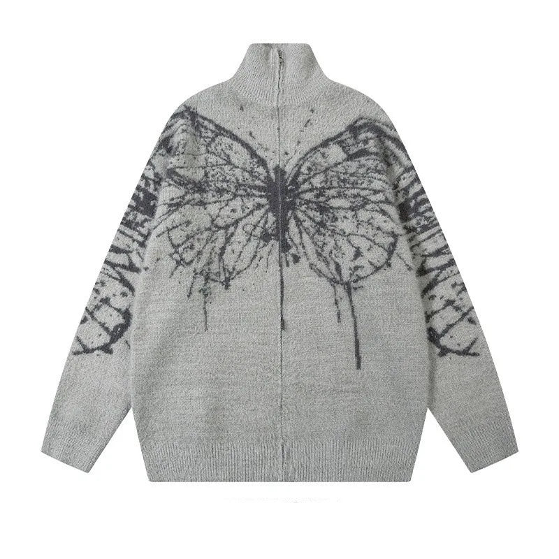 Butterfly Jacquard Zipper Cardigan Men's Sweaters
