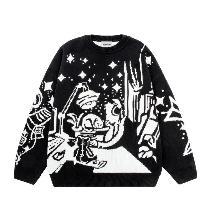 Men Women Harajuku Anime Girl Graffiti Vintage Knitted Sweater
