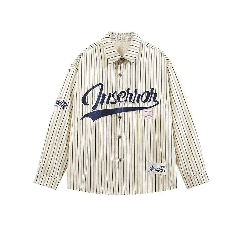 Striped Fabric Embroidered Long Sleeved Shirt
