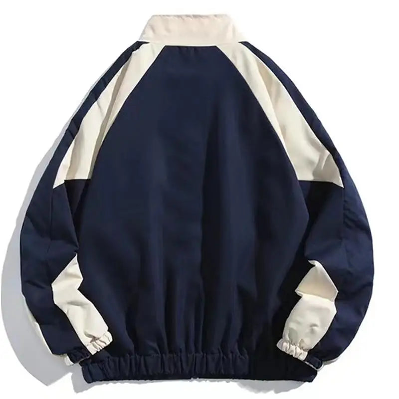 Men High Street Patchwork Color Black Windbreaker Jackets