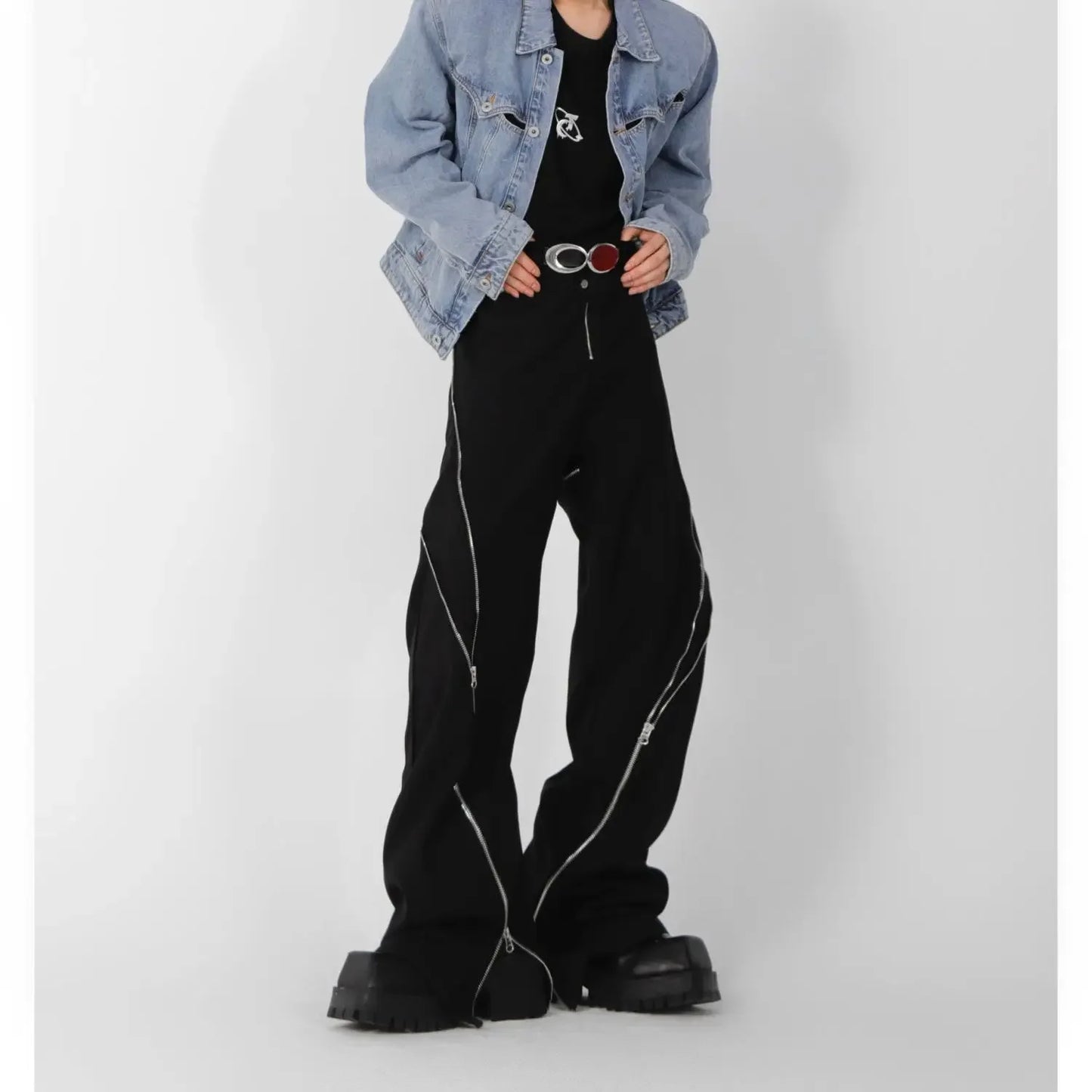 Black Zipper Flared Pants