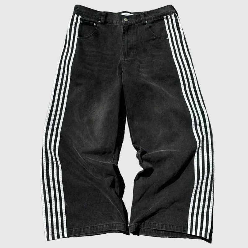 Baggy Jeans High Quality Embroidered Striped Sweatpants