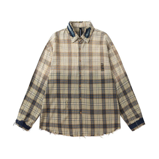 Hip Hop Men Shirts Plaid Tie-Dye Design