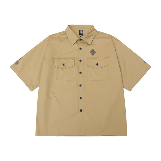 Short Sleeve Summer Overalls Men Pocket Casual Shirt