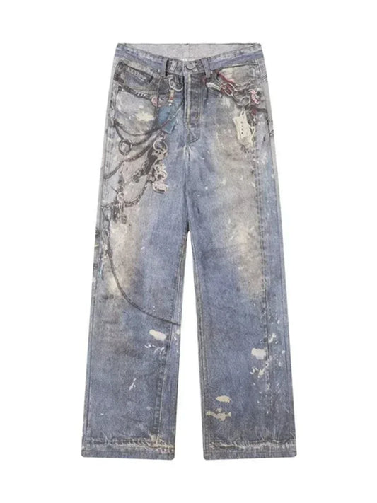 Men's 3D Chain Printed Baggy Jeans