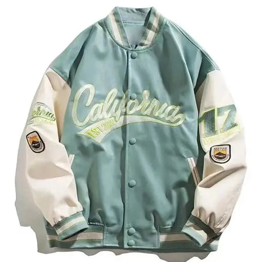 PU Leather Varsity Bomber Jacket