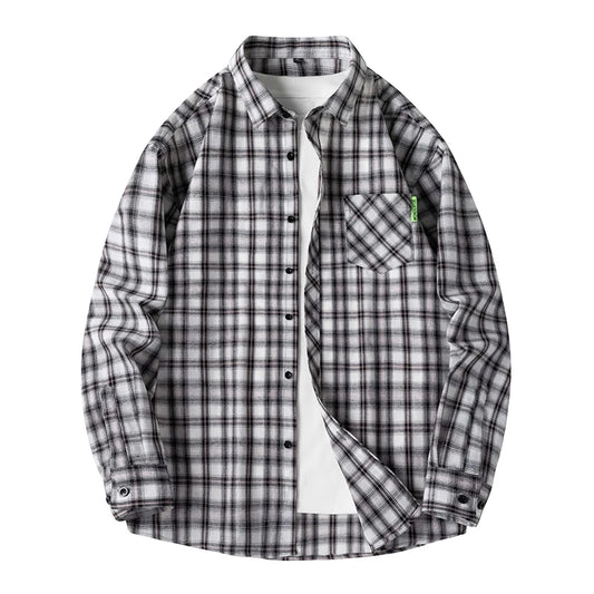 Men's Plaid Flannel Loose Street Long Sleeve Casual Shirt