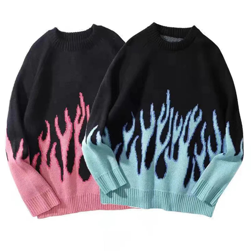 Gradual Flame Sweater Men Pullovers Vintage Knitwear