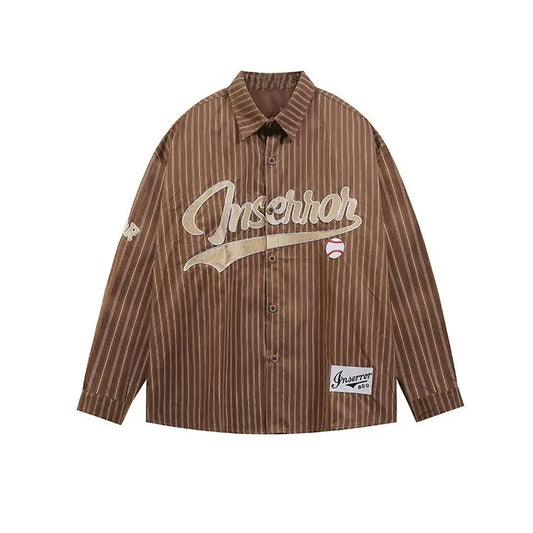 Striped Fabric Embroidered Long Sleeved Shirt