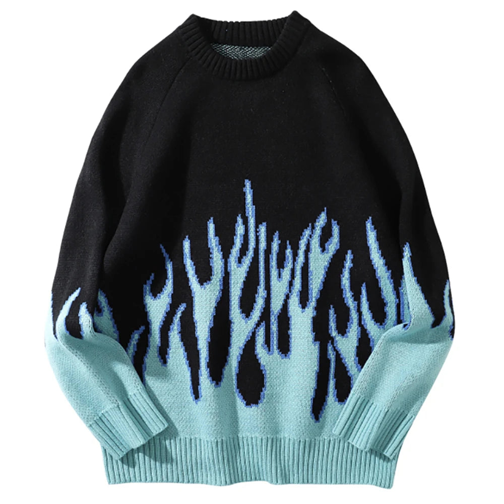 Gradual Flame Sweater Men Pullovers Vintage Knitwear