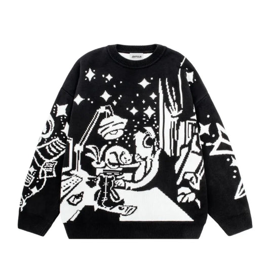 Men Women Harajuku Anime Girl Graffiti Vintage Knitted Sweater